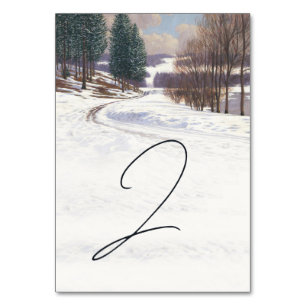 Numéro De Table Aquarelle Hiver Mariage paysage neige