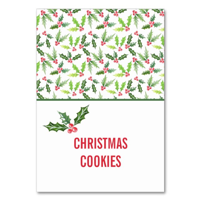 Numéro De Table Aquarelle Holly Buffet de Noël Étiquettes alimenta (Par défaut)