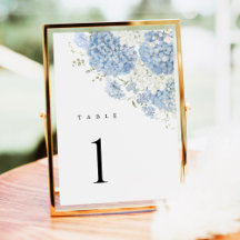 Numéro de table aquarelle Hydrangea blanc bleu pou