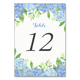 Numéro De Table Aquarelle Hydrangea Blue Floral Mariage