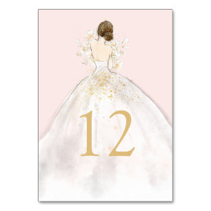 Numéro De Table Aquarelle Illustré Mariée en Gown