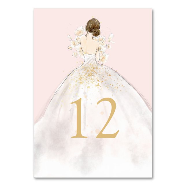 Numéro De Table Aquarelle Illustré Mariée en Gown (Par défaut)
