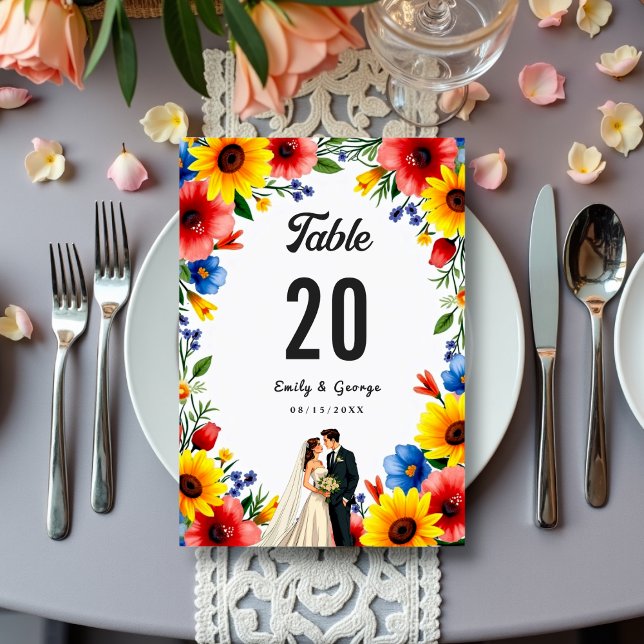 Numéro De Table Aquarelle Jardin Floral Couple Mariage été (Créateur téléchargé)