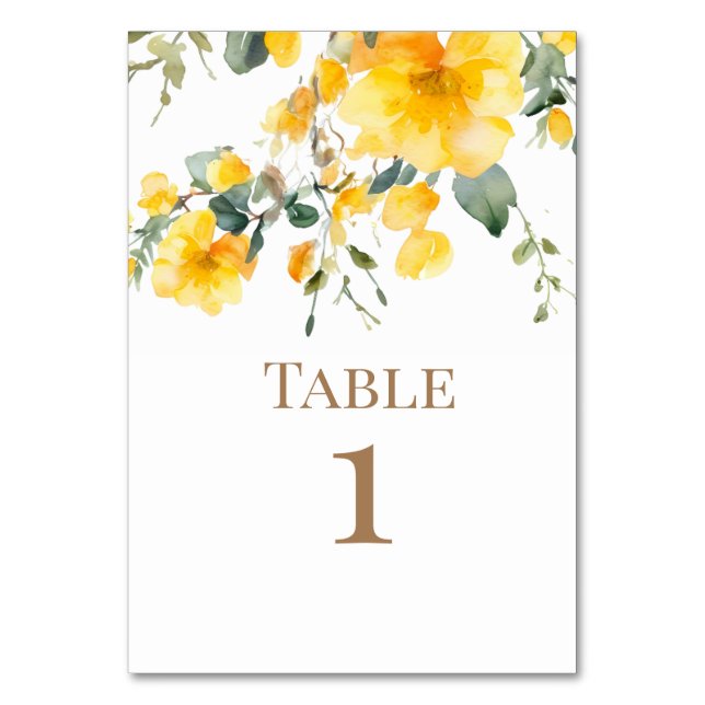 Numéro De Table Aquarelle Jaune Floral Mariage Gold Texte (Par défaut)
