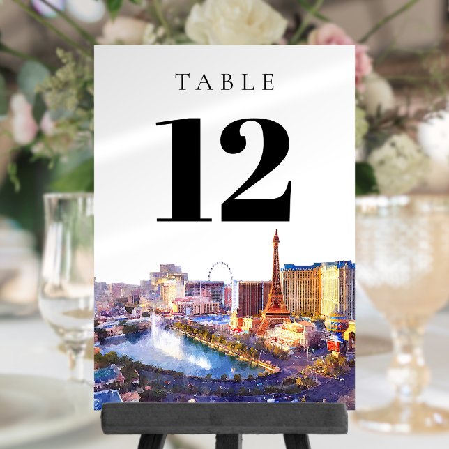 Numéro de table aquarelle Las Vegas Nevada (Las Vegas Nevada Watercolor Table Number)