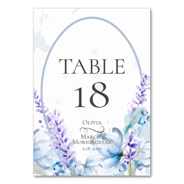 NUMÉRO DE TABLE | Aquarelle Lavande - Bleu Poussié (Par défaut)