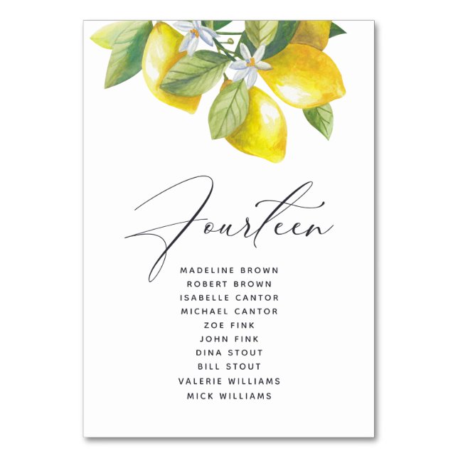 Numéro De Table Aquarelle Lemon Blossom Siège Tableau Numéro (Par défaut)