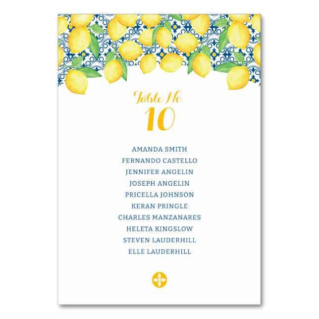 Numéro De Table Aquarelle Lemons Carrelage méditerranéen Mariage (Par défaut)