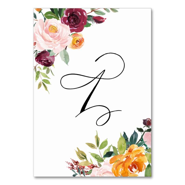Numéro De Table Aquarelle Les fleurs d'automne Floral Tableau Numé (Par défaut)