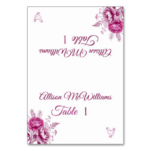 Numéro De Table Aquarelle Magenta Peony-Volaille Icône Mariage-