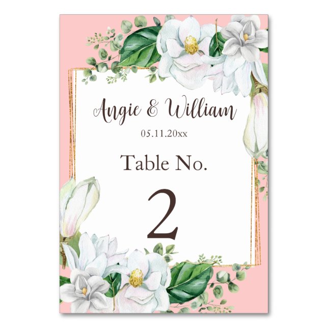 Numéro De Table Aquarelle Magnolia Blush Mariage (Par défaut)