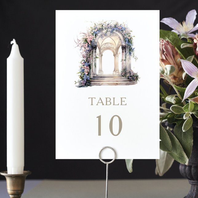 Numéro De Table Aquarelle Mariage Arc Floral Photo personnalisée (Créateur téléchargé)