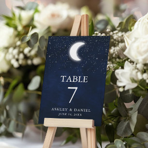 Numéro De Table Aquarelle Mariage céleste Bleu Ciel étoiles Lune