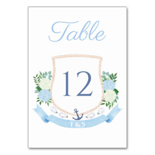 Numéro De Table Aquarelle Mariage de la crête de monogramme côtièr