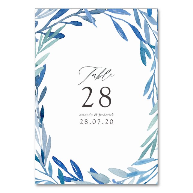 Numéro De Table Aquarelle mariage feuilles d'indigo Navy (Par défaut)
