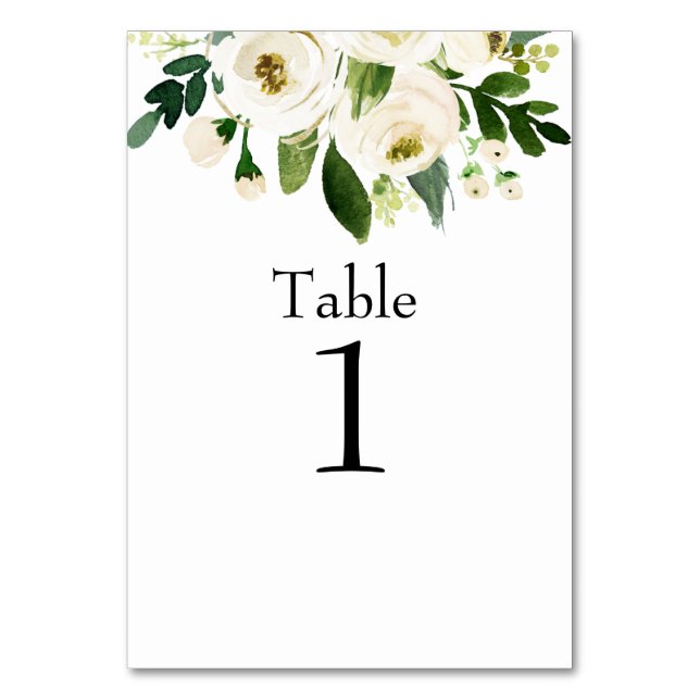 Numéro De Table Aquarelle Mariage Floral blanc (Par défaut)