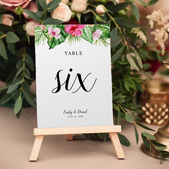 Numéro De Table Aquarelle Mariage floral tropical (Créateur téléchargé)