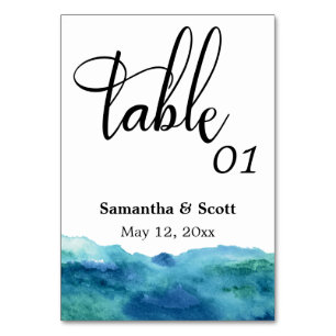 Numéro De Table Aquarelle moderne Abstrait bleu vert Aqua