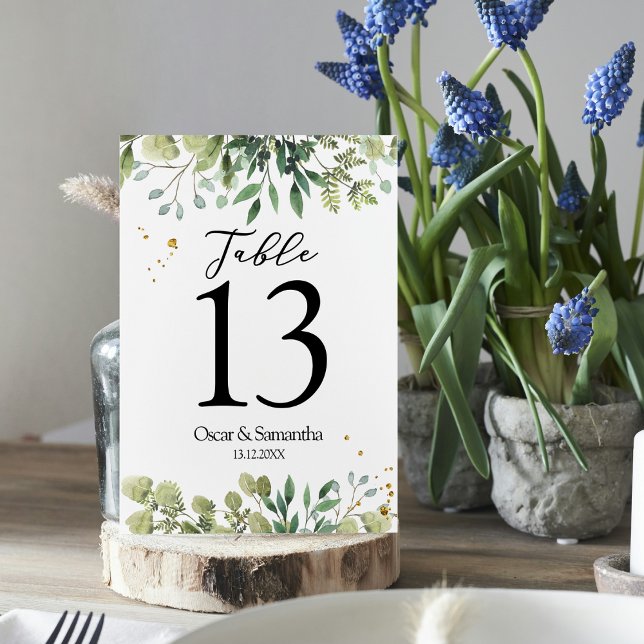 Numéro De Table Aquarelle moderne Branche des Feuilles verts (Créateur téléchargé)
