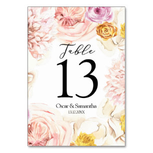 Numéro De Table Aquarelle moderne Cadre floral coloré