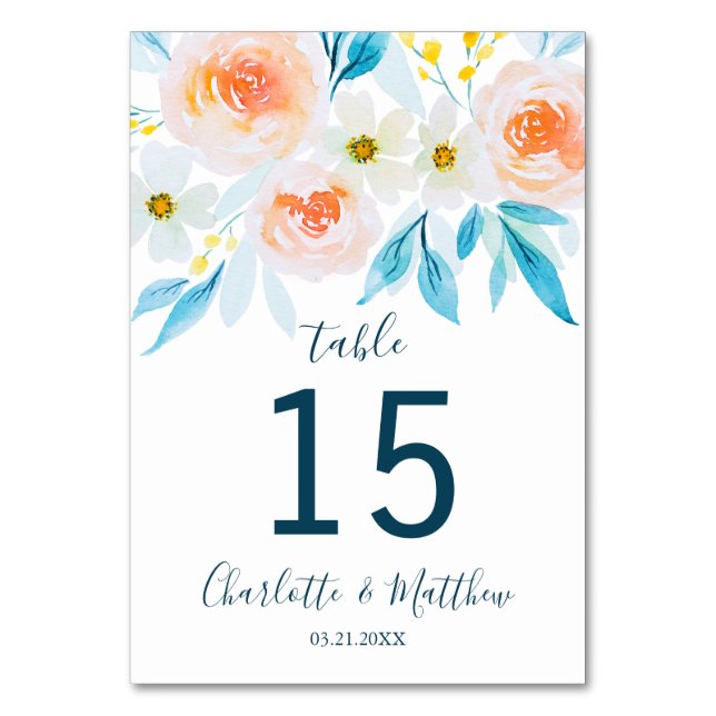 Numéro De Table Aquarelle moderne Floral Mariage personnalisé (Par défaut)