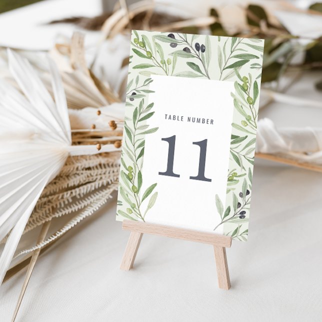 Numéro De Table Aquarelle moderne olivier branche mariage (Créateur téléchargé)