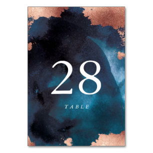 Numéro De Table Aquarelle moderne Rose bleu or Mariage