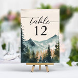 Numéro De Table Aquarelle Montagnes Et Pins Mariage<br><div class="desc">Améliorez votre réception de mariage avec ces numéros de table sereins. Avec un paysage d'aquarelle rêvée de montagnes majestueuses et de pins, ces cartes apportent une touche de beauté naturelle et de tranquillité à votre table. Personnalisez avec vos numéros de table pour une touche unique qui complète votre thème de...</div>