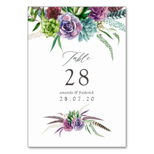 Numéro De Table Aquarelle mystique Boho Mariage succulent