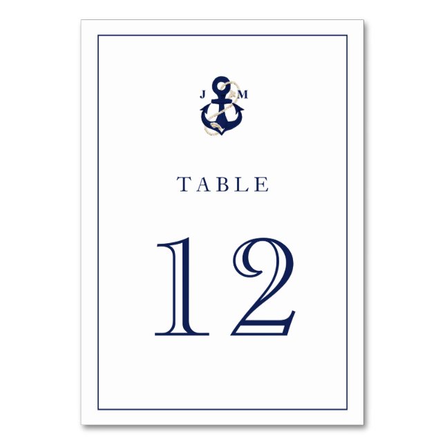 Numéro De Table Aquarelle nautique Ancre Marine Mariage Monogramme (Par défaut)