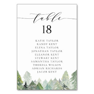 Numéro De Table Aquarelle Neige Forêt À feuillage persistant Maria