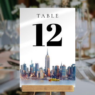 Numéro de table aquarelle New York City