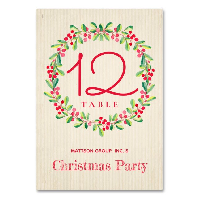 Numéro De Table Aquarelle Noël Fête de Holly et de Baies (Par défaut)