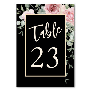 Numéro De Table Aquarelle noire rose Mariage