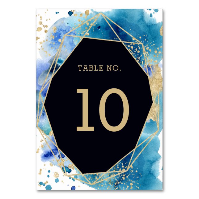 Numéro De Table Aquarelle Océan Abstrait Bleu et Mariage Or (Par défaut)