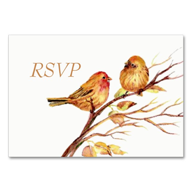 Numéro De Table Aquarelle Oiseaux Rouges Marron RSVP (Devant)