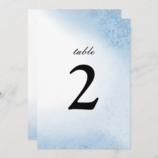 Numéro de table aquarelle ombré | Bleu (Devant / Derrière)