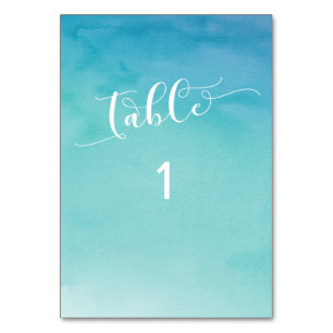 Numéro De Table Aquarelle Ombre bleue et Turquoise Sans Serif