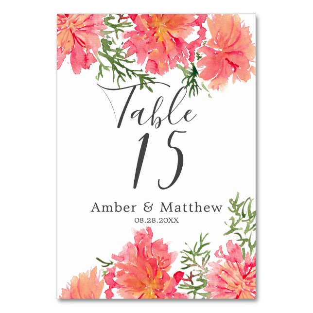 Numéro De Table Aquarelle orange et rose Mariage Dahlia (Par défaut)