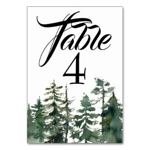 Numéro De Table Aquarelle Pacifique Nord-Ouest Forêt Pins Arbres