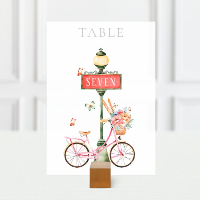 Numéro De Table Aquarelle Paris Vélo Rose (Créateur téléchargé)