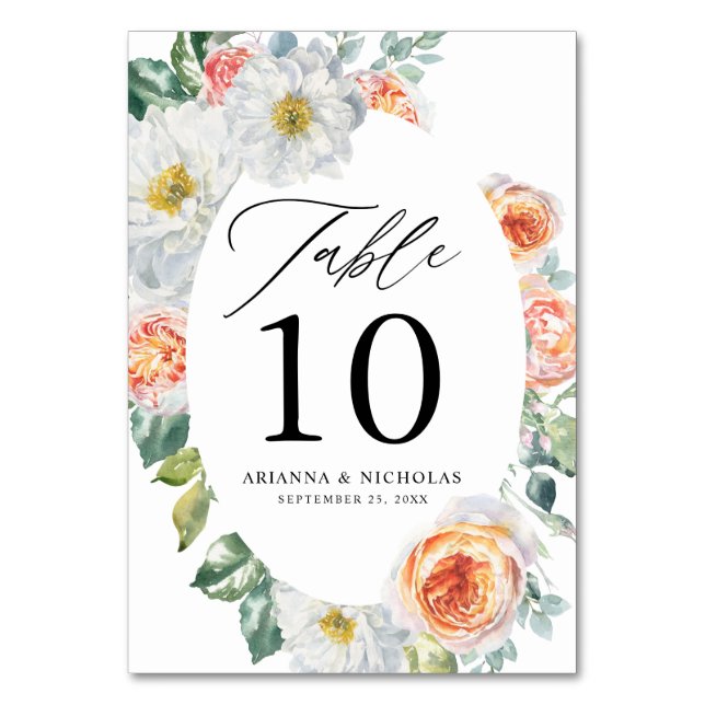 Numéro De Table Aquarelle Pêche & Blanc Floral Oval Mariage Cadre (Par défaut)