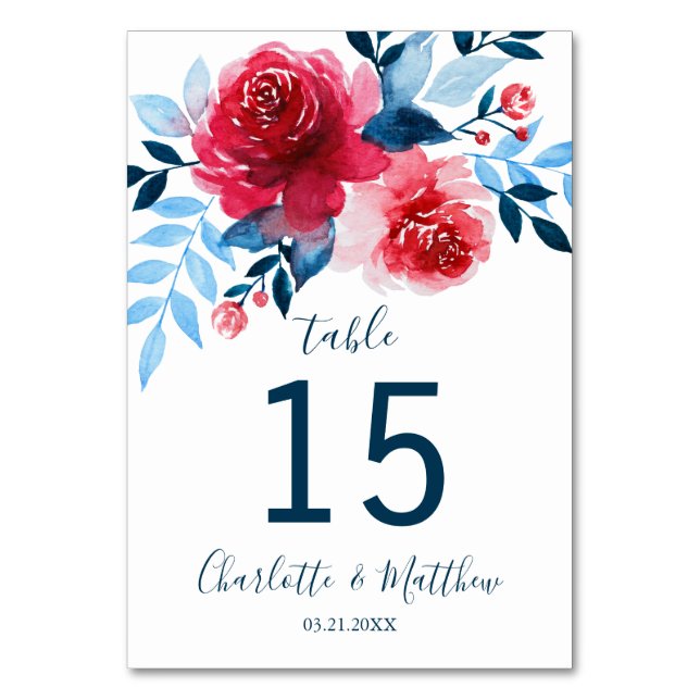 Numéro De Table Aquarelle personnalisée Mariage floral (Par défaut)