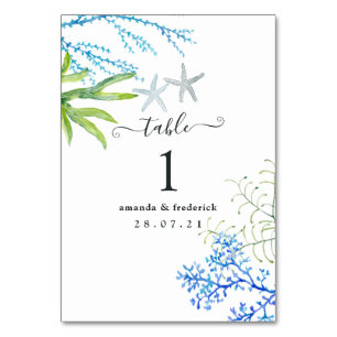 Numéro De Table Aquarelle Plage d'algues Mariage à thème