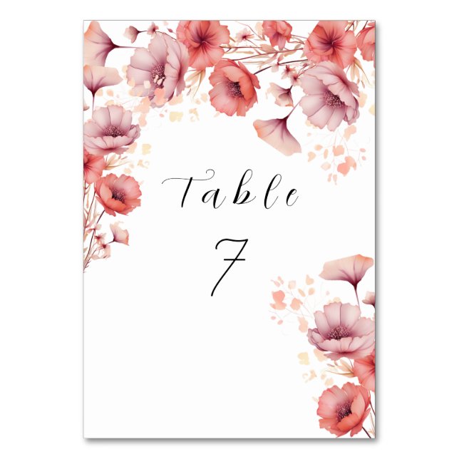 Numéro De Table Aquarelle Pretty Rose, Peach Fuzz, Mariage (Par défaut)