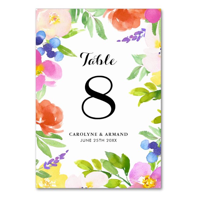 Numéro De Table Aquarelle Printemps fleurit Floral Numéros de tabl (Par défaut)
