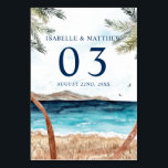 Numéro De Table Aquarelle Punta Cana Plage tropicale Punta Cana<br><div class="desc">Présentant la captivante carte de numéro de table Tropical Beach, mis en vie avec des couleurs rétro vibrantes! Voici le majestueux paysage de plage qui a honoré cette invitation exquise. La personnalisation est essentielle - adaptez le texte sans effort pour l'harmoniser avec les spécificités de votre mariage. Sélectionnez parmi un...</div>