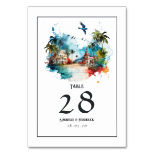 Numéro De Table Aquarelle République Dominicaine Destination Maria