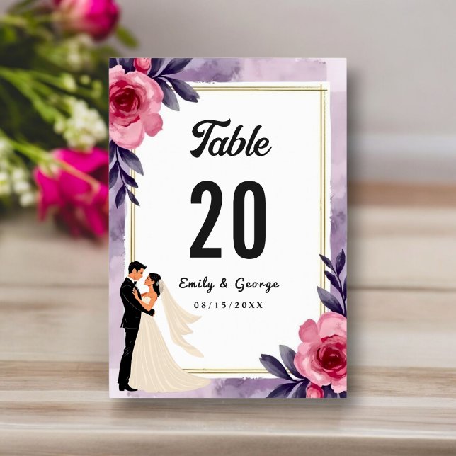 Numéro De Table Aquarelle romantique Floral Bride Et Mariage de ch (Créateur téléchargé)