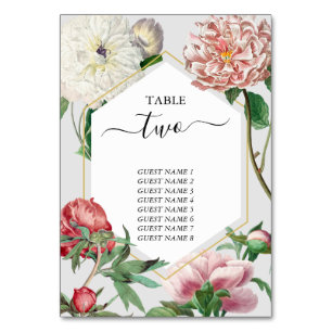 Numéro De Table Aquarelle rose blanc pivoines Mariage